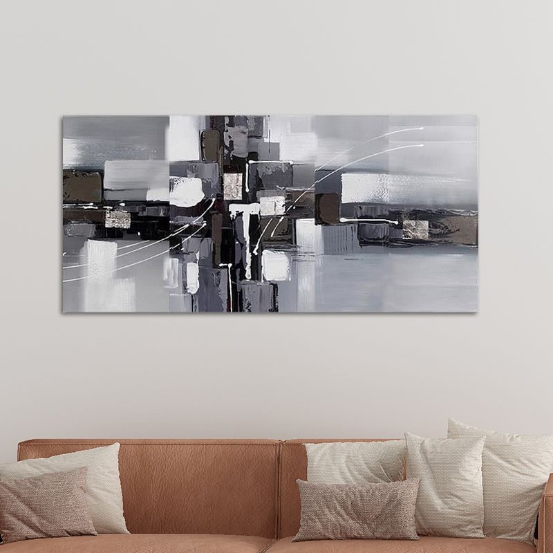 Black-Grey Color Block Art Print Abstract Oil Painting Modern Textured Wall Decor