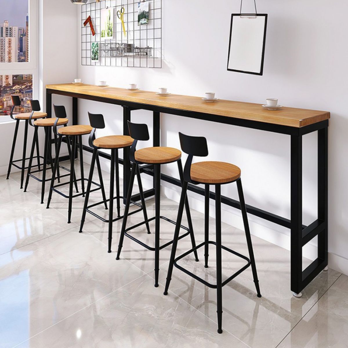 Rectangular Bar Height Table Industrial Style Bar Table with Trestle Base
