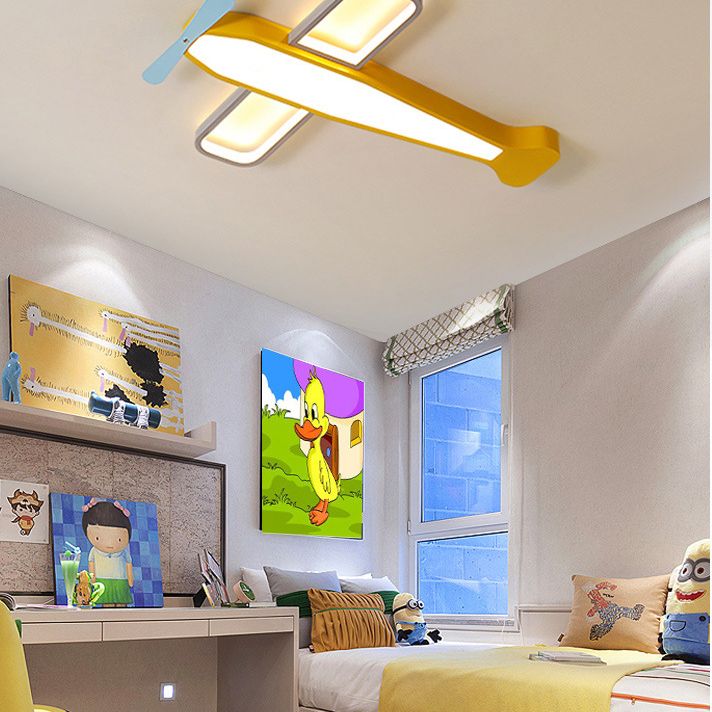Cartoon Flugzeug Flush LED Deckenleuchte Jungen Kinderzimmer Metall Unterputzleuchte mit Acryl Lampenschirm
