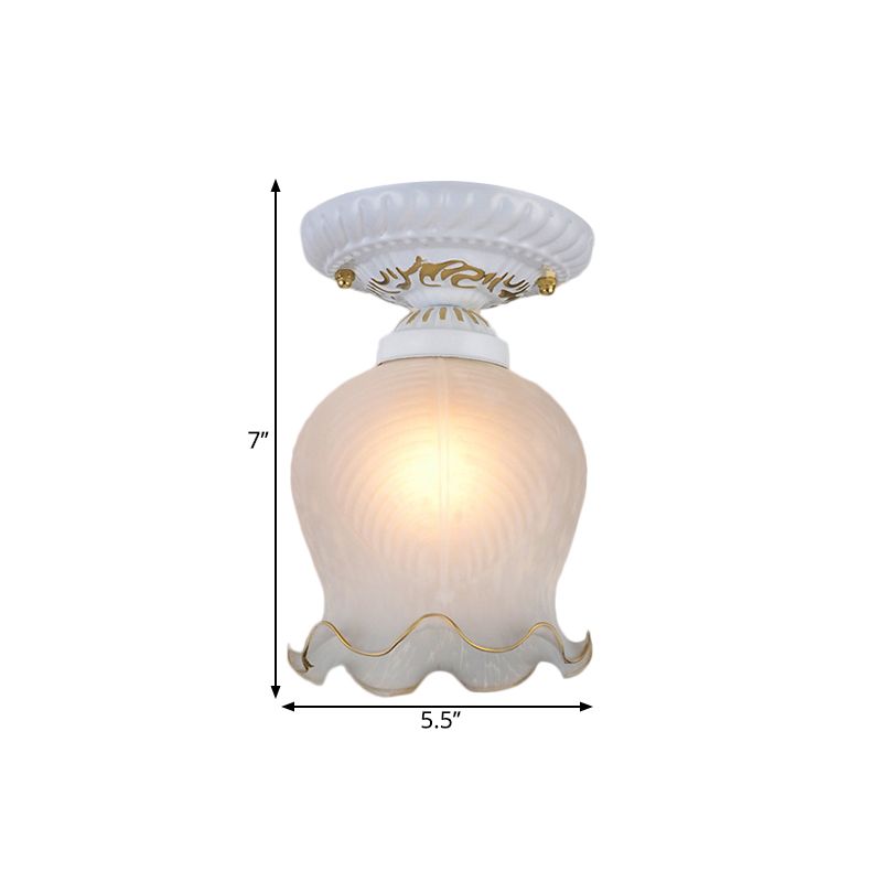 Countryside Scalloped Ceiling Flush 1 Bulb Ribbed Opal Glass Flush Light Fixture in White