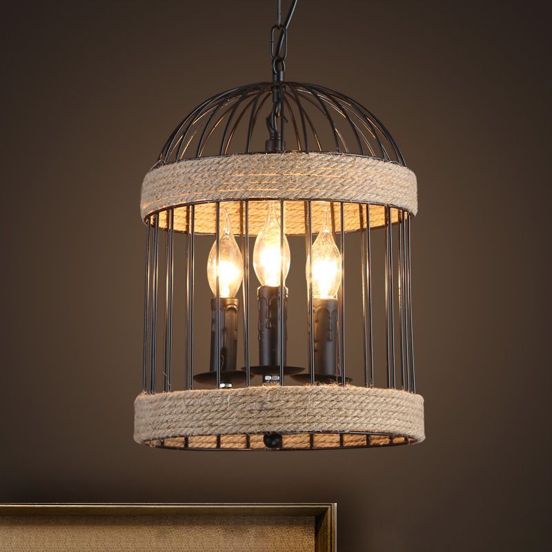 3 bulbes Birdcage plafonnier Light Vintage Black Finis