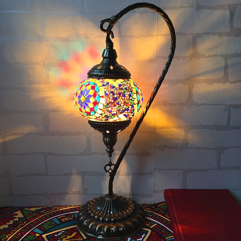 Mesa de dormitorio de brazo curvo Luz de arte retro de vidrio retro bulbo individual blanco/amarillo/naranja lámpara de noche