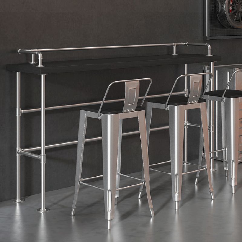 Industrial Black Wood Pub Table with Rectangle Table Top Silver Trestle Table - 42" H
