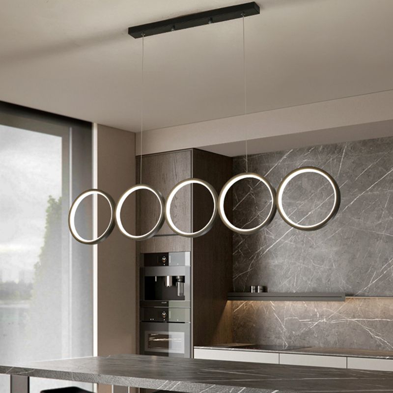 Lampada sospesa a LED ANULUS nero in moderna luce da soffitto da interno in ferro battuto con ombra acrilica