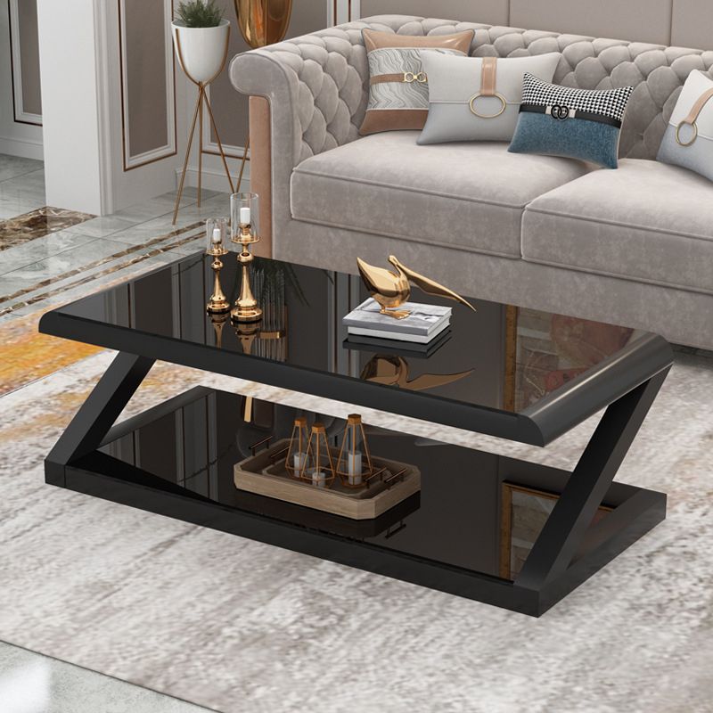 Contemporary Class Top Coffee Table with Steel Frame and Pedestal Base