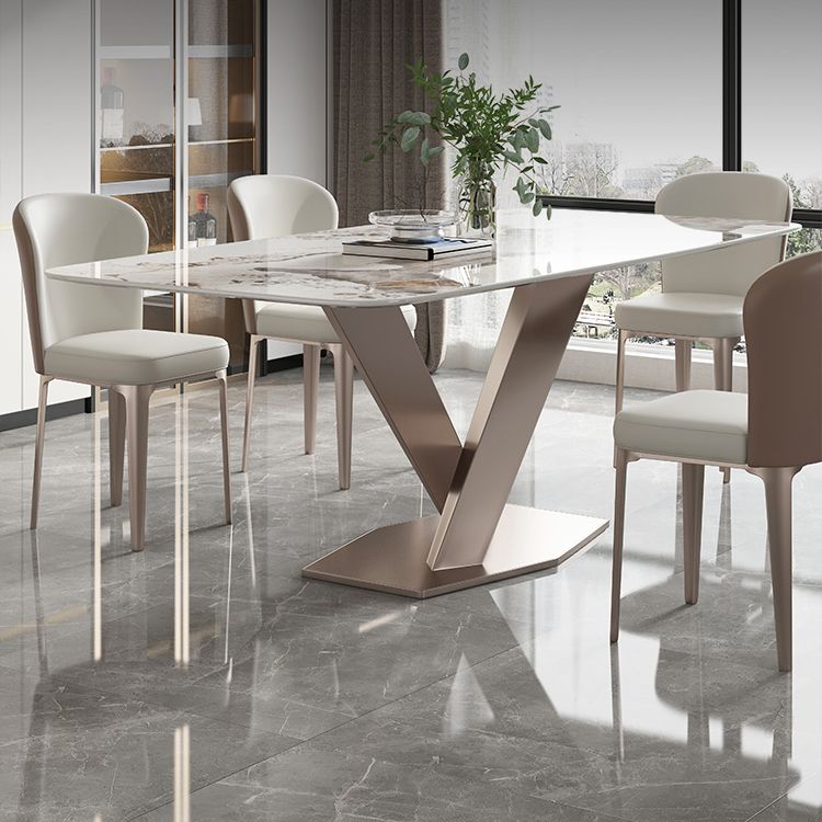 Metal Traditional Luxury Rectangle Table Sintered Stone Table for Kitchen and Dining Room