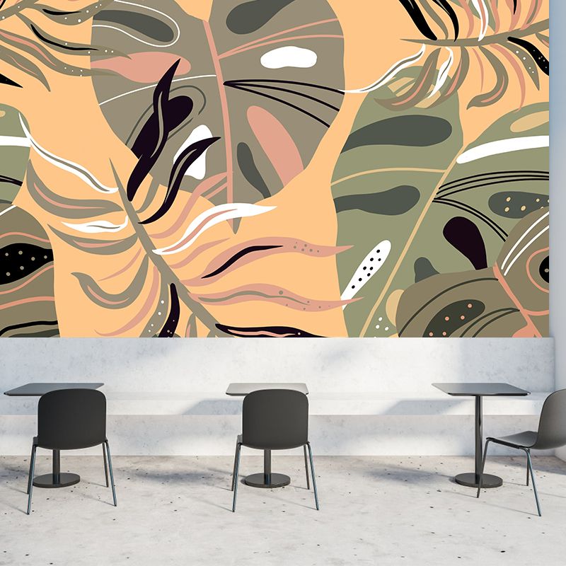 Illustration Ornamental Wall Mural Tropical Botanical Leaves Wall Covering for Dining Room