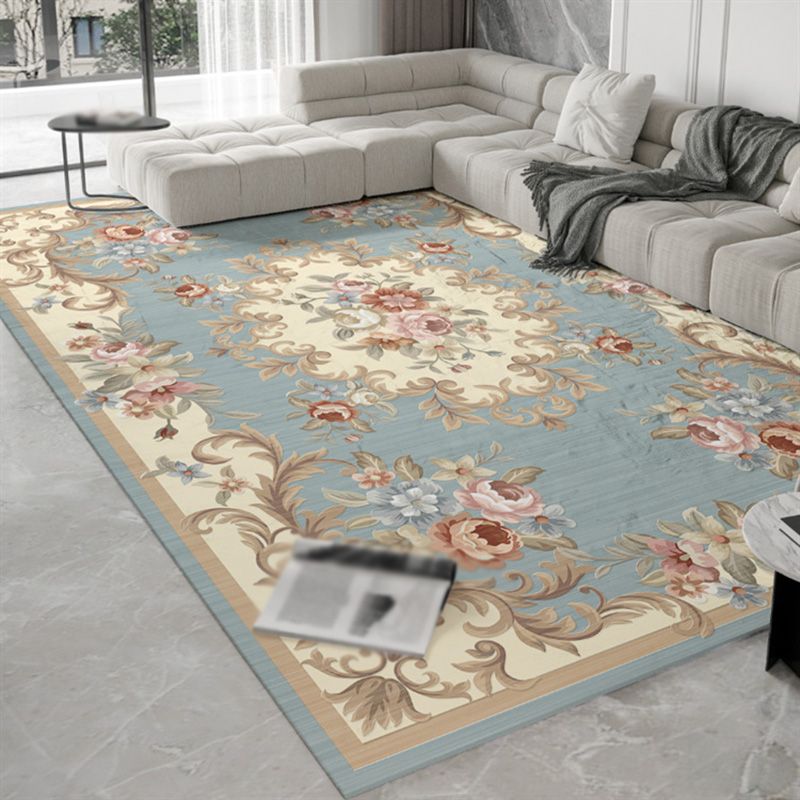 Modern Beige Area Carpet European Pattern Polyester Area Rug Stain Resistant Rug for Home Decor