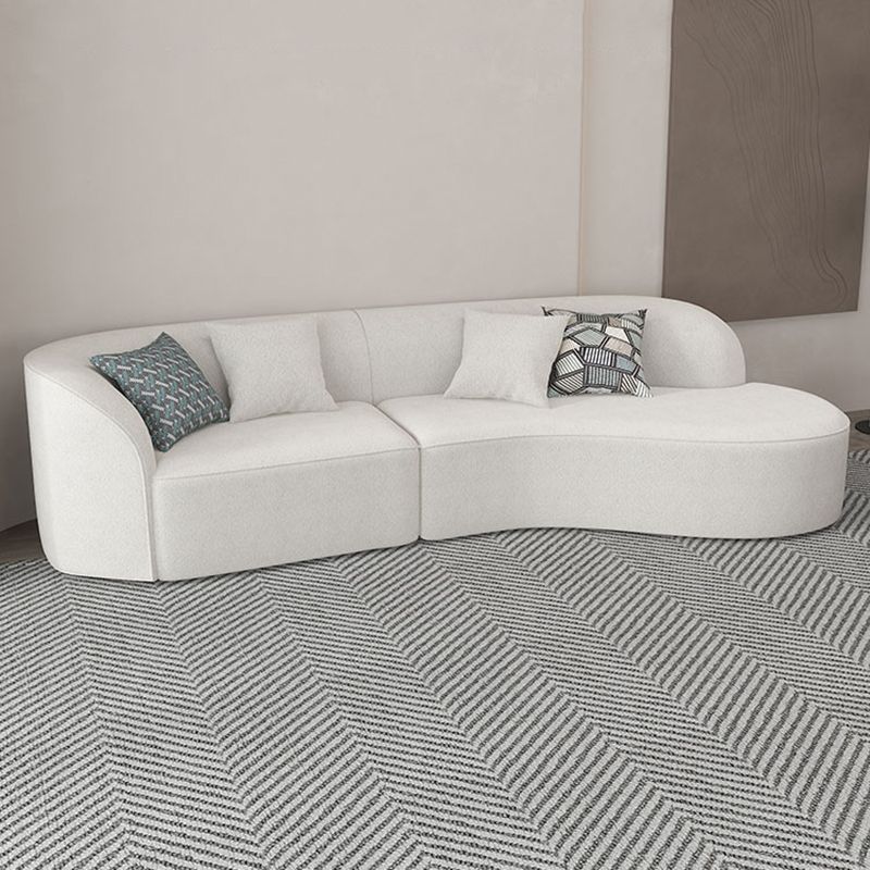 Modern 27.55" H White Wool Tuxedo Arm Curved Sofa for Living Room