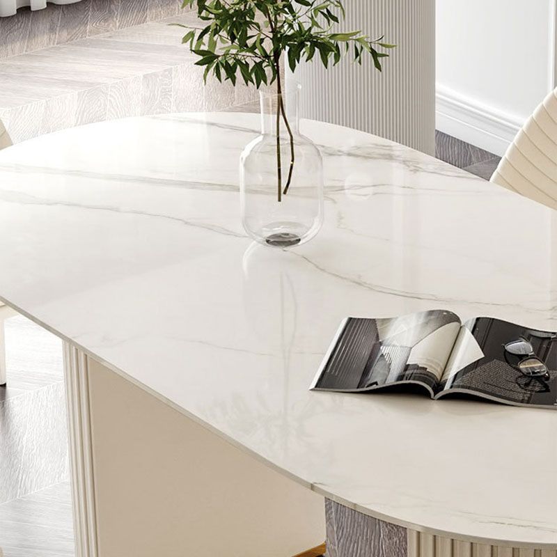 Stone Top Dining Table Modern Oval Table with Sled Base in White