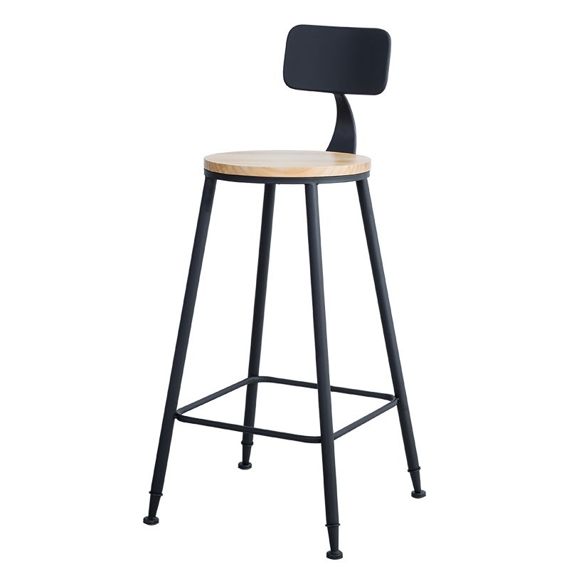 Industrial Round Counter Chair Wood and Metal Bar and Counter Stool with Footrest