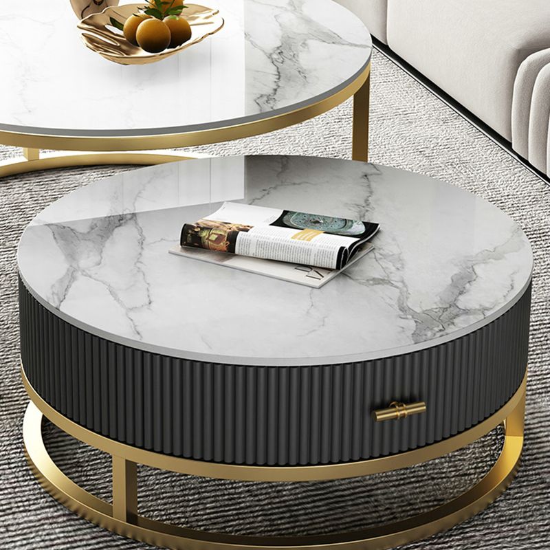 Slate Top Coffee Table Set Frame Cocktail Table with Drawers