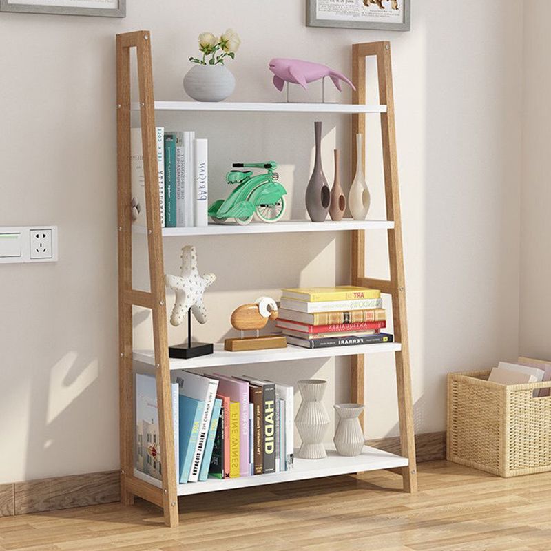 Modern Ladder Vertical Bookshelf Open Wooden Shelf Bookcase for Study Room
