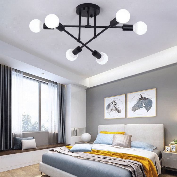 Metal Modern Semi Flush Mount Lighting 6 Lights Sputnik Semi Flush Light Fixtures for Semi Flush Light Fixtures