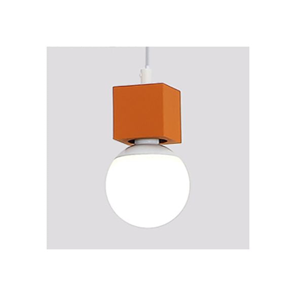 Loft Elegante lampadina nuda Light Appeding Light con design quadrato 1 Luce a sospensione metallizzata testa in grigio/rosso