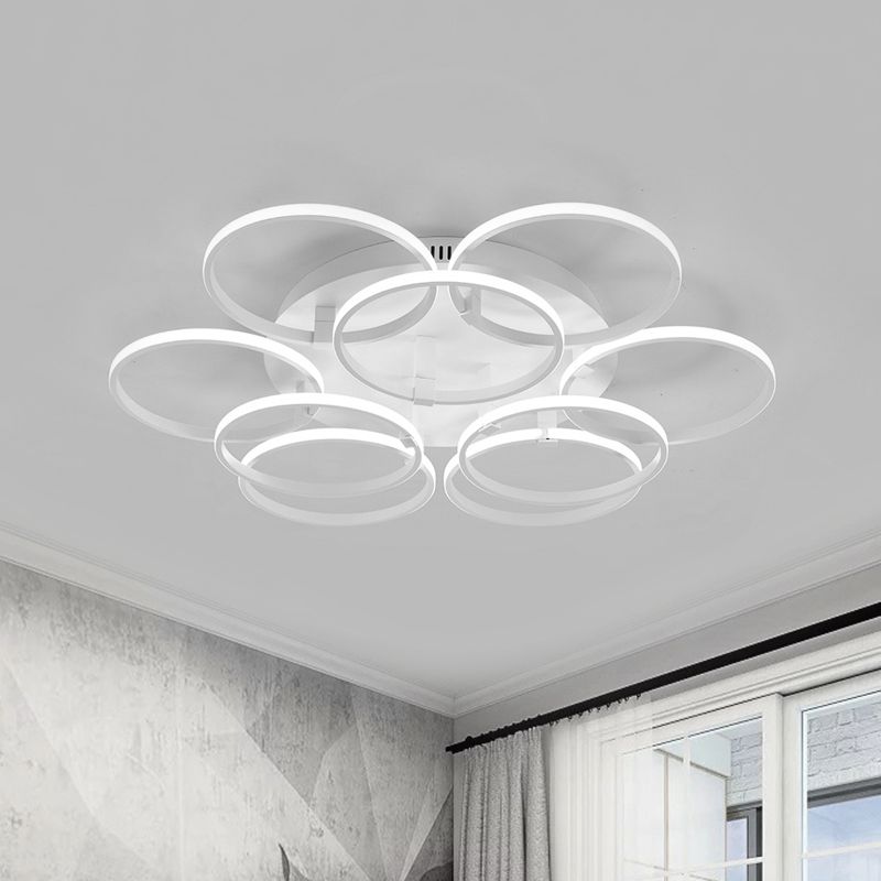 Multi Ring Semi Flush Light Minimalist Acrylic 3/9/12 Lights White Semi Flush Ceiling Light for Living Room