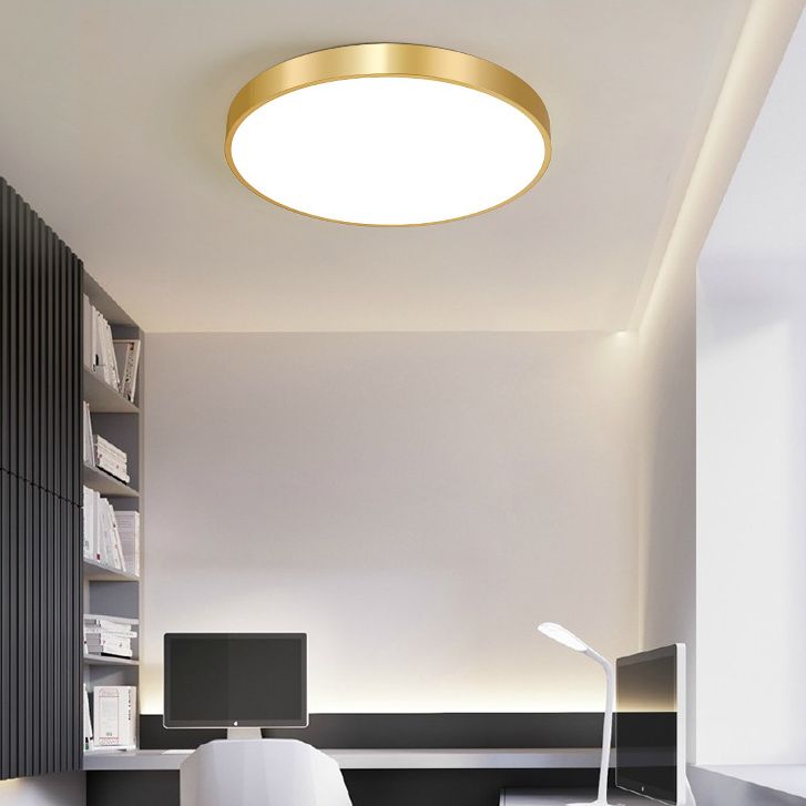 Gold Drum Metal Flush Mount Ceiling Lighting Modern Minimalist Style LED Living Room Flush Lamp