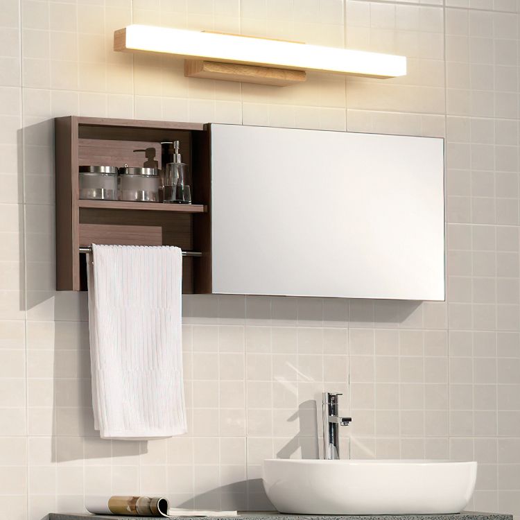 Linear Shape Wood Wall Sconce Modern Style 1 Light Mirror Wall Mounted Light in Brown