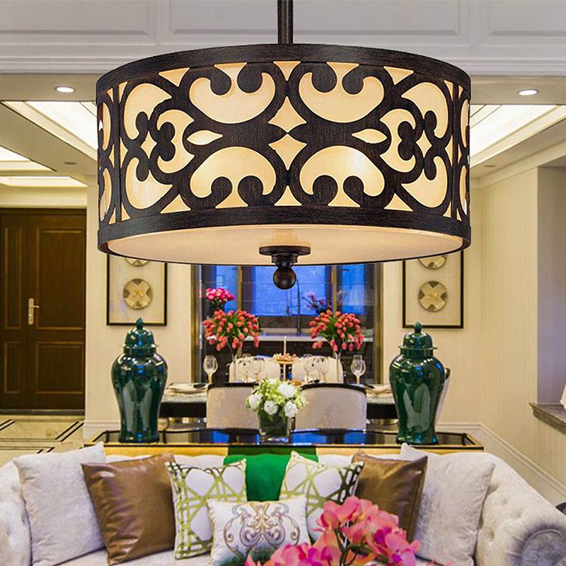 Luz de techo de metal de tambor semi de 4 luces en óxido para sala de estar, 16 "/19.5" /23.5 "de ancho