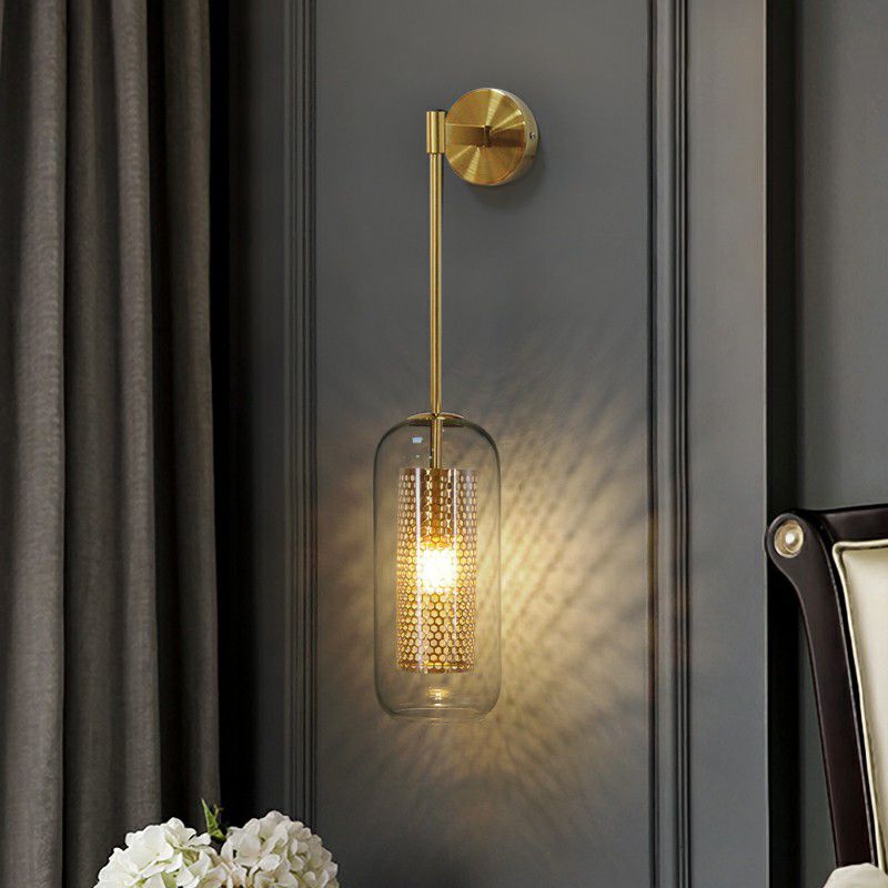 Postmodern Capsule Sconce Lighting Clear Glass 1 Head Stairs Wall Light with Wire Mesh Inner
