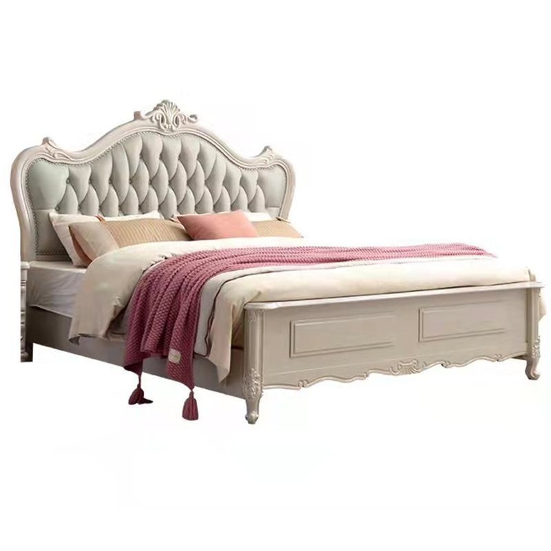 Victorian Style Wood Bed Frame Upholstered Tufted Standard Bed with Nailhead