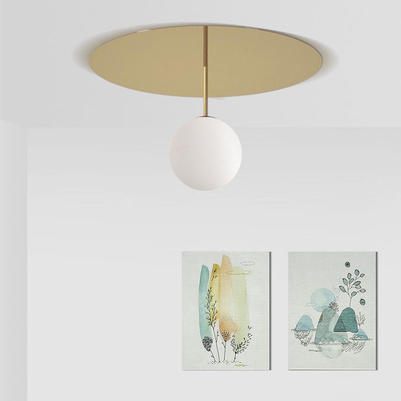 Metal Ceiling Light 1-Light Ceiling Mount Light with Glass Shade for Living Room