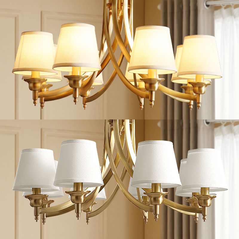 Barrel Chandelier Lighting Fixtures Traditional Multi-Head Gold Suspension Light with Fabric Shade