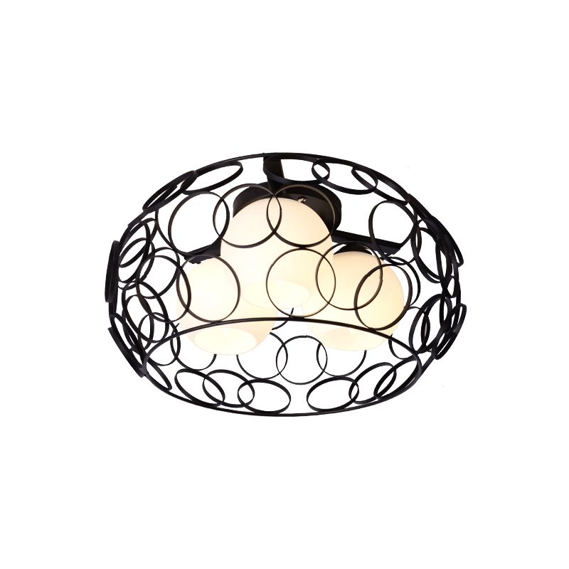 Drum ijzeren kooi inbouw plafondlamp met glazen bolkap Scandinavisch wit/zwart eetkamer plafondlamp