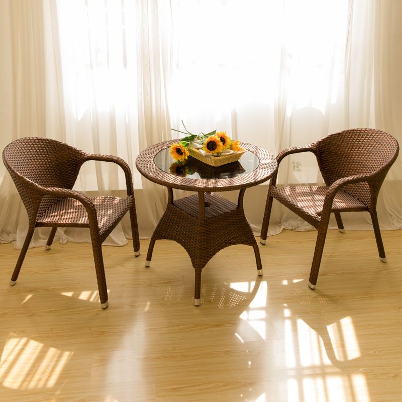 Tropical Brown Patio Arm Chair with Arm Rattan Dining Armchair