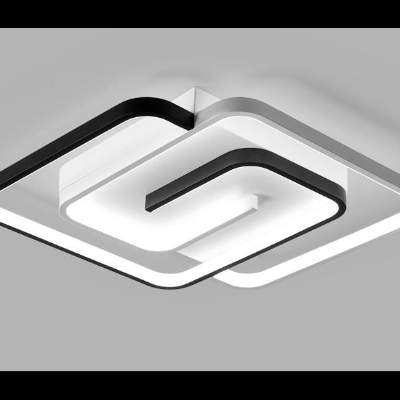 Minimalist Squared Ceiling Light Fixture Acrylic LED Bedroom Close to Ceiling Lamp in Black-White