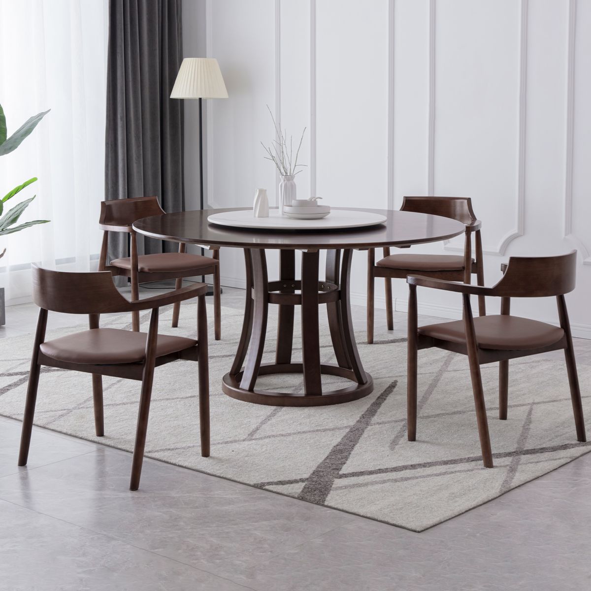 Modern Style Home Solid Wood Dining Table Round Shape Table with Single Pedestal
