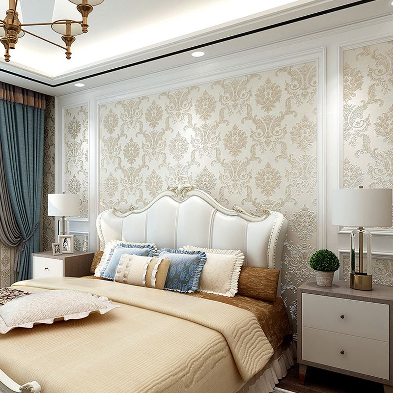 Rouleau de papier peint luxueux de couleur douce, décoration murale en jacquard de 54,2 pieds carrés pour le salon