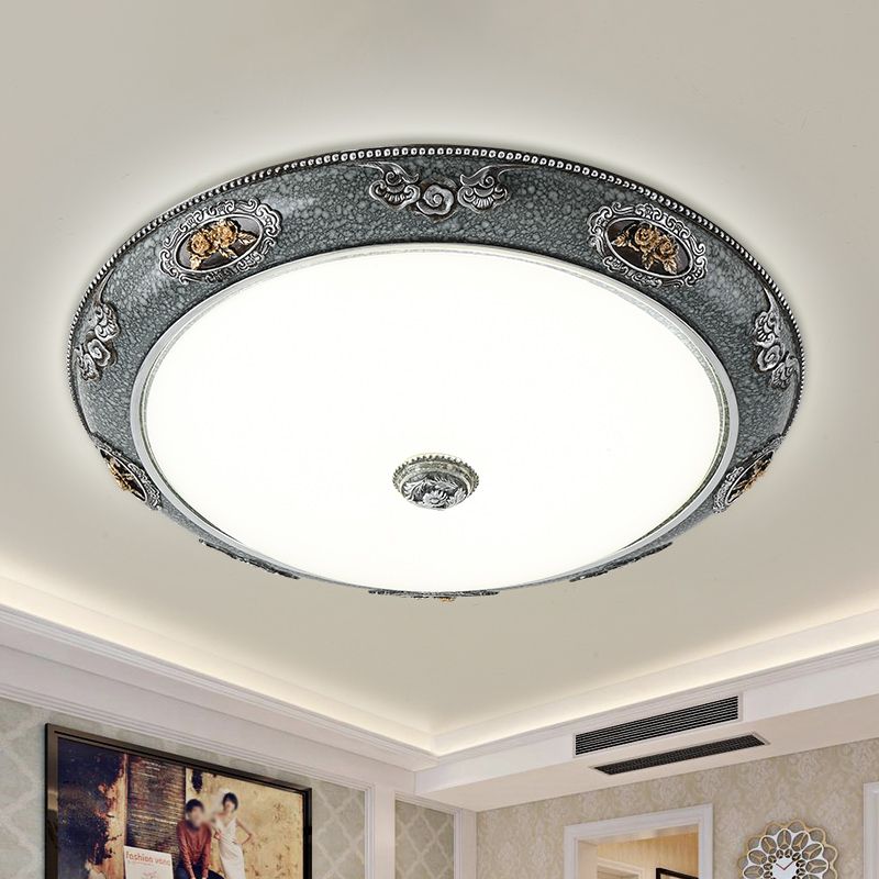 Abat-jour en forme de dôme pour chambre à coucher, luminaire traditionnel en verre givré, 13/16/19,5 pouces de large, LED gris, plafond encastré dans une lumière chaude/blanche