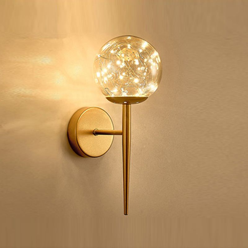 Nordic Starry Wall Light Fixture Transparent Glass Bedroom LED Wall Sconce in Gold