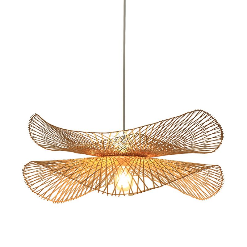 Chinese Hand-Worked Pendant Light Bamboo 1 Bulb Suspended Lighting Fixture in Beige
