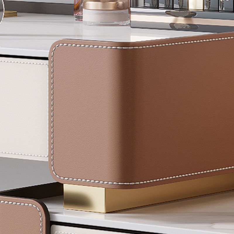 White Slate Vanity Set Metal Table Legs with 2/5 Drawers Dresser