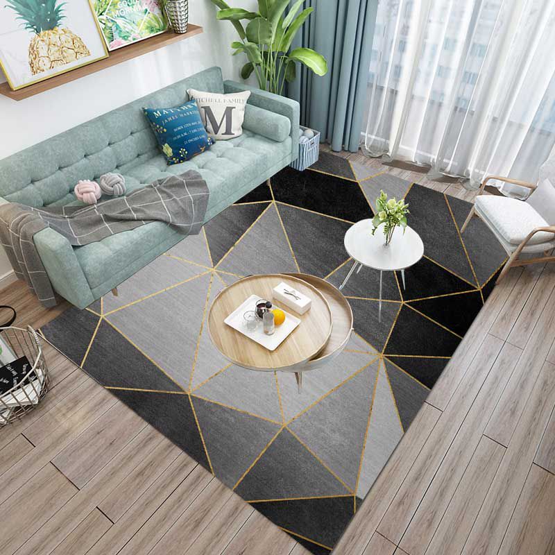 Grauer moderner Teppich Polyester Geometrischer Muster Teppich Nicht-Rutsch-Rückseite Teppich für Wohnkultur