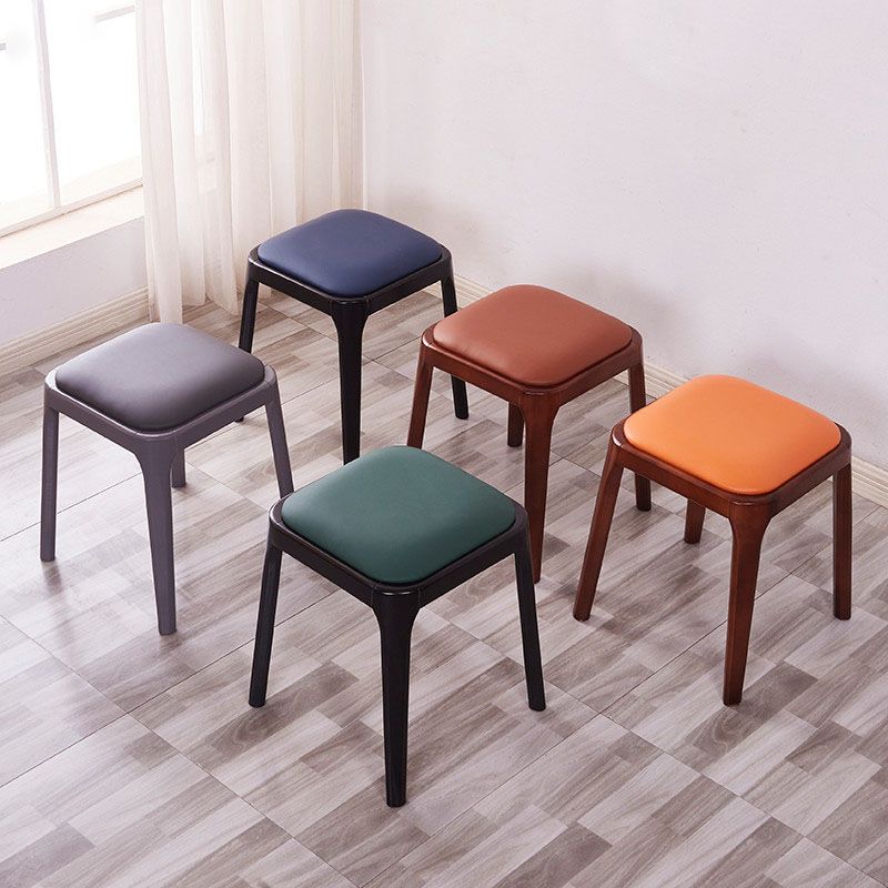 Glam Ottoman Faux Leather Stain Resistant Solid Color Square Ottoman with Legs