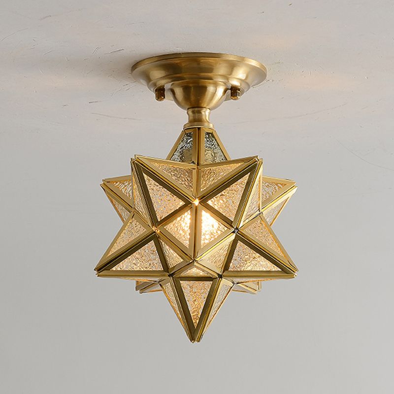 Star Glass Semi-Flush Ceiling Light Vintage Aisle Ceiling Flush Mount in Brass