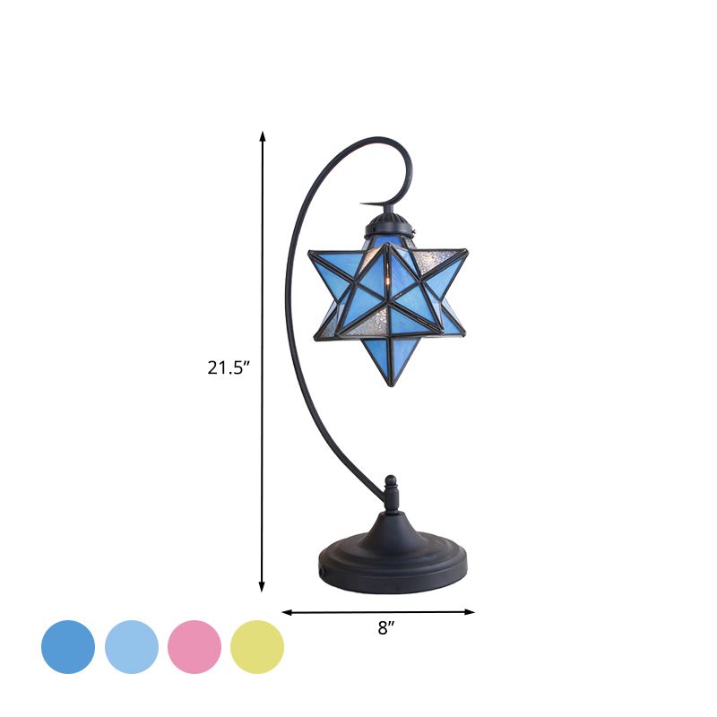 Black Pentagram Nightstand Light Baroque 1 Head Pink/Yellow/Dark Blue Glass Night Table Lamp for Bedside