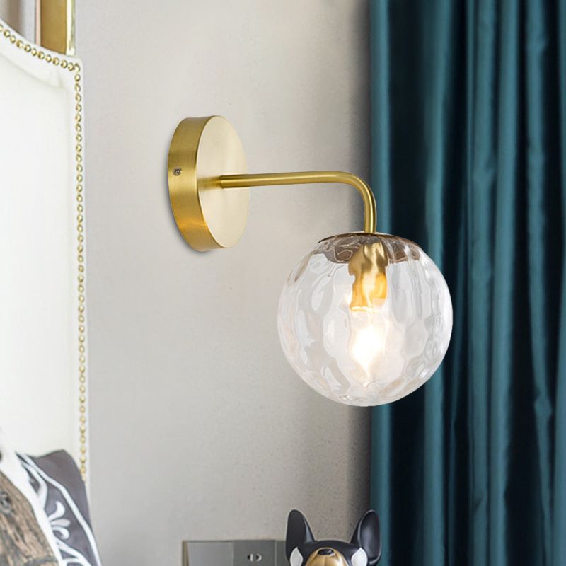 Woonkamer kaarsland sconce met bol schaduw gehamerd glas 1 licht moderne gouden wandlamp