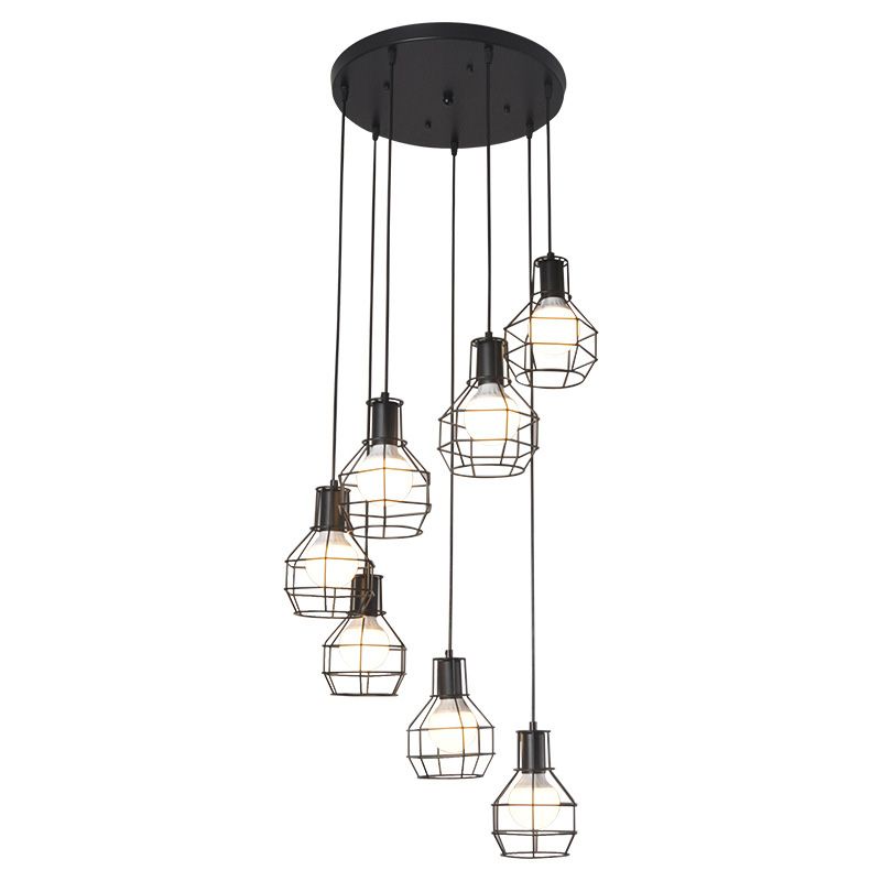 Zwarte trap hangend licht in moderne klassieke stijl smeedijzeren cluster hanglamp met ijzeren frame