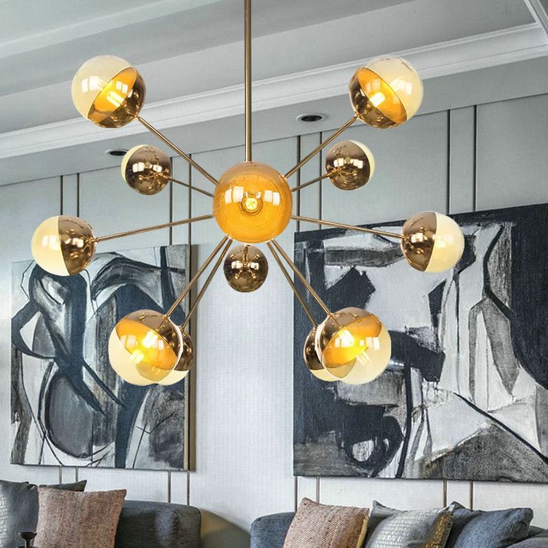 Semi-encastré Globe pour salle à manger, verre blanc/transparent/gris fumée, 9/12/15 lumières, luminaire semi-encastré contemporain en cuivre/chrome/or