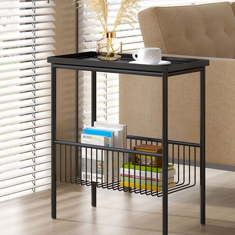 Mid-Century Metal Rectangle Tray Top Side Table 4 Legs End Table with Storage