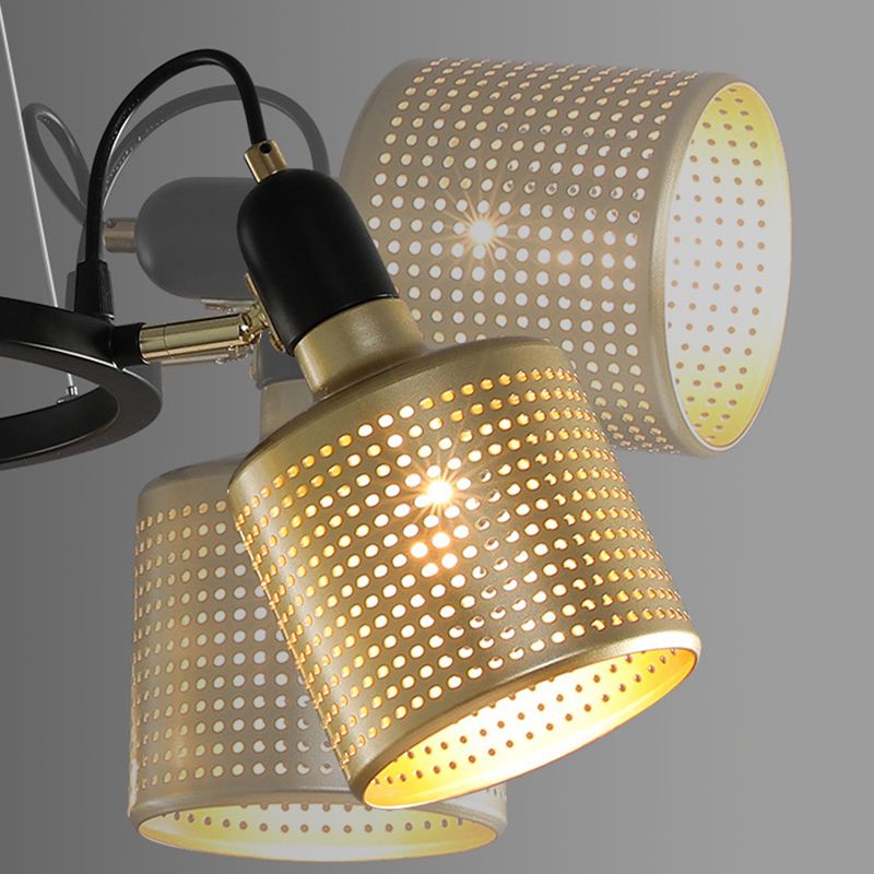 Metal Mesh Screen Chandelier Postmodern Adjustable Gold Hanging Light for Bedroom