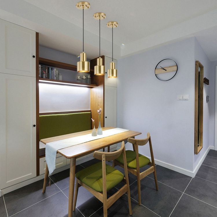 Postmodern Metal Pendant Light 1-Light Small Bedside Suspension Light Fixture in Brass