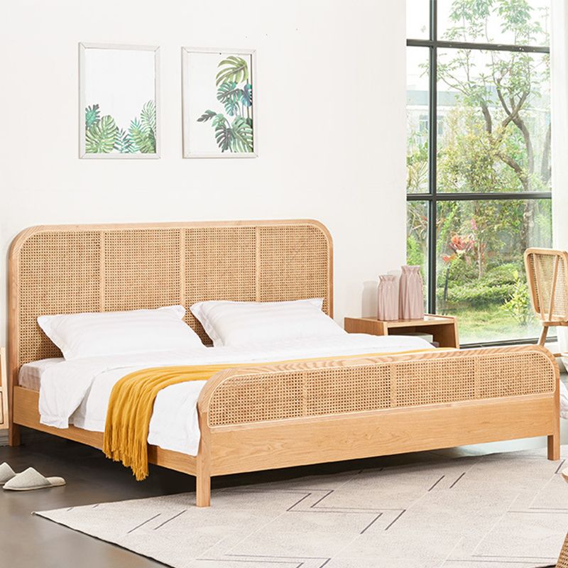 Tropical Panel Bed Solid Color Rattan Standard Bed With Custom Gold Legs