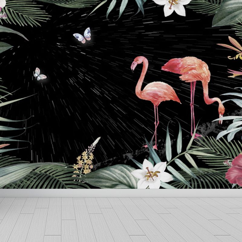 Flamingos and Butterflies Wall Mural Tropical Decorative Living Room Wall Art, Custom
