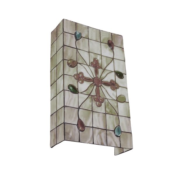 2 Heads Rectangle Wall Lighting with Bead Tiffany Style Handmade Shell Wall Mount Light