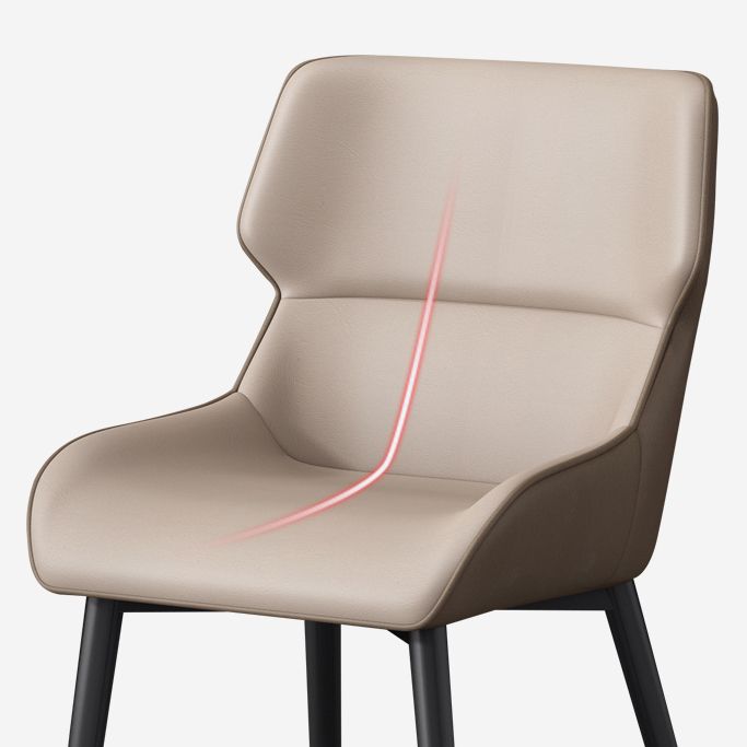 Silla de comedor moderna Parsons curvada de cuero con acabado mate